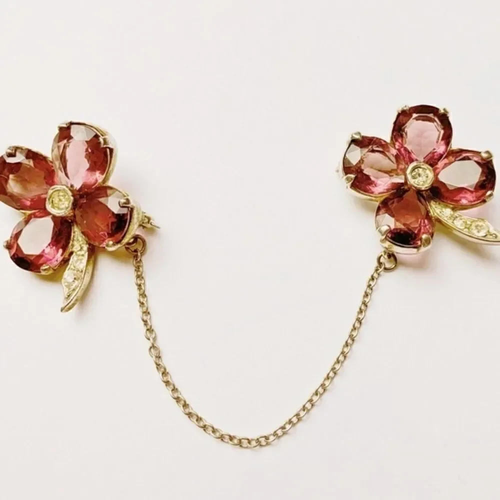 Antique Sterling Silver Floral Collar Pins - Picture 3 of 8